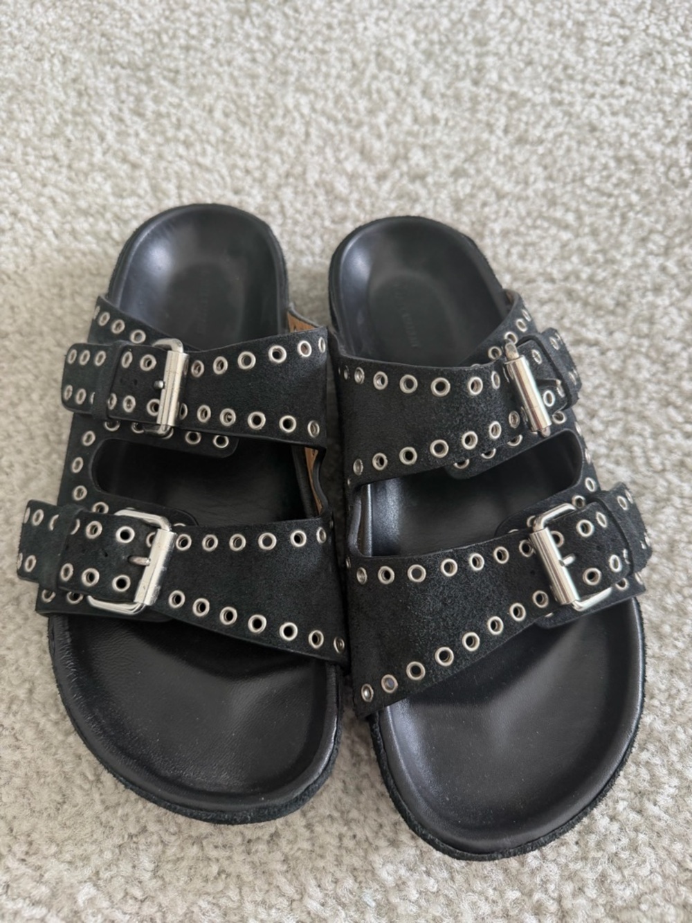 Isabel Marant Black Double-Buckle Eyelet Sandals